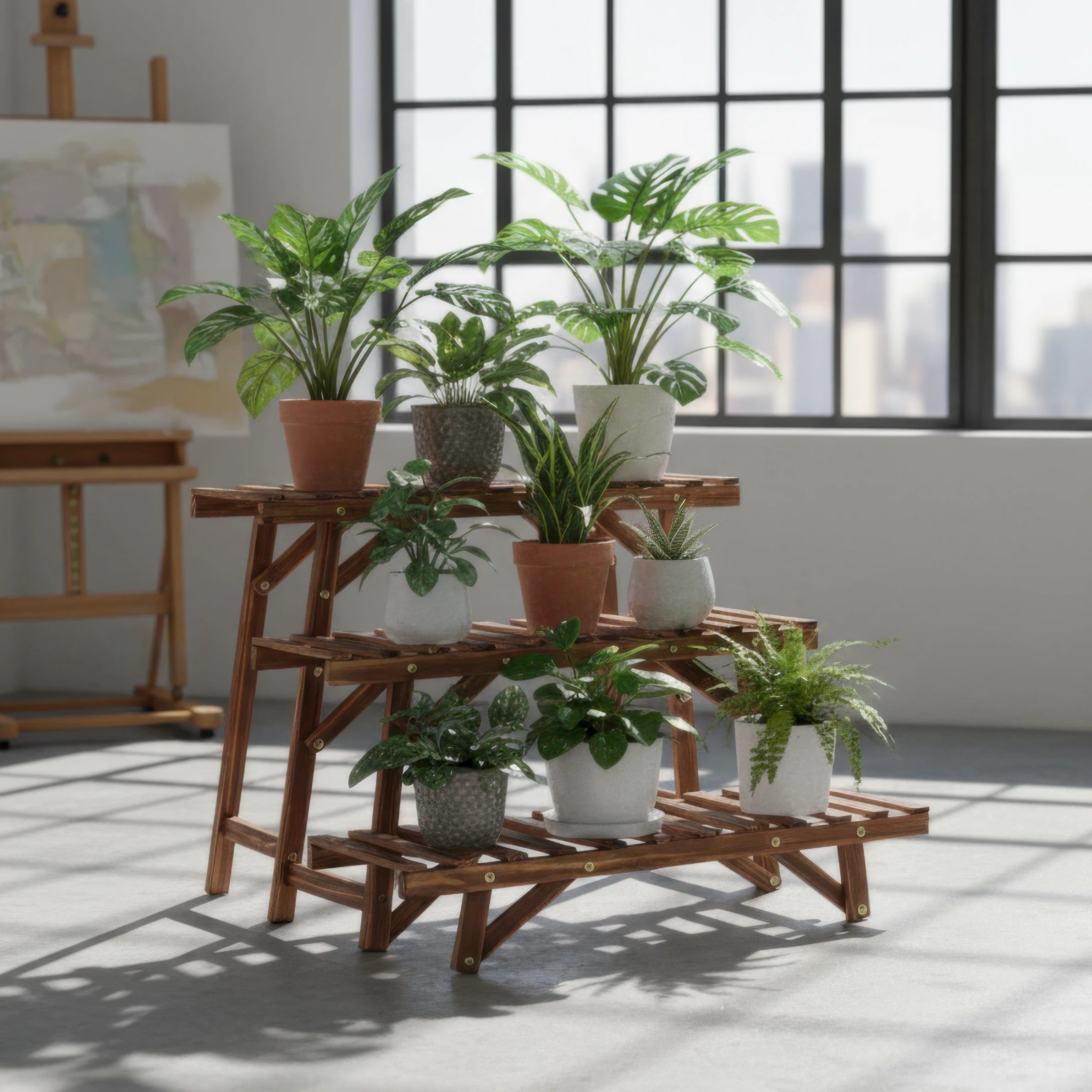 Set of 3 Wood Plant Stand,Rectangular Ladder Flower Pots Outdoor Indoor Plant Display Rack Storage for Home Garden Patio Balcony