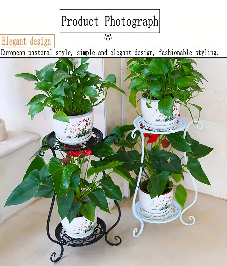1 Pack, Elegant Double-Layered Metal Flower Rack Stand - Multi-Layer Floor Standing Plant Display with Modern European Style for