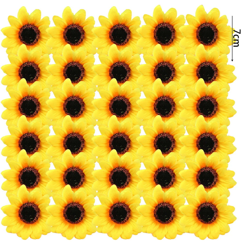 30-150Pcs Yellow Artificial Flower Heads Craft Floral Embellishments Wreaths Wedding Artificial Sunflower Flowers Decoration