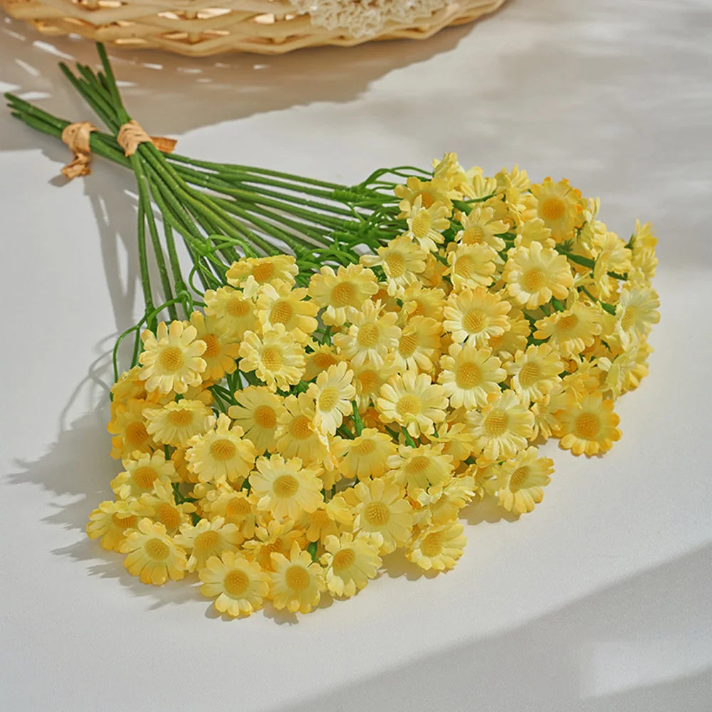 60heads Artificial Daisy Flowers Small Daisy Fake Flower Bouquet for Valentines Wedding Party Table Decoration DIY Home Decor