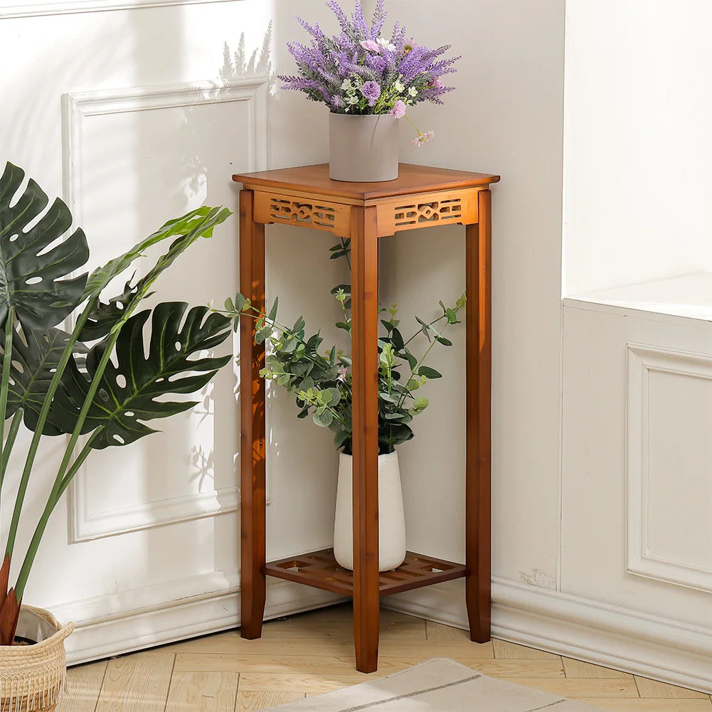 【Breeins】2-Tier Bamboo Plant Stand Classic Chinese Style Flower Stand Home Office Decoration Freestanding