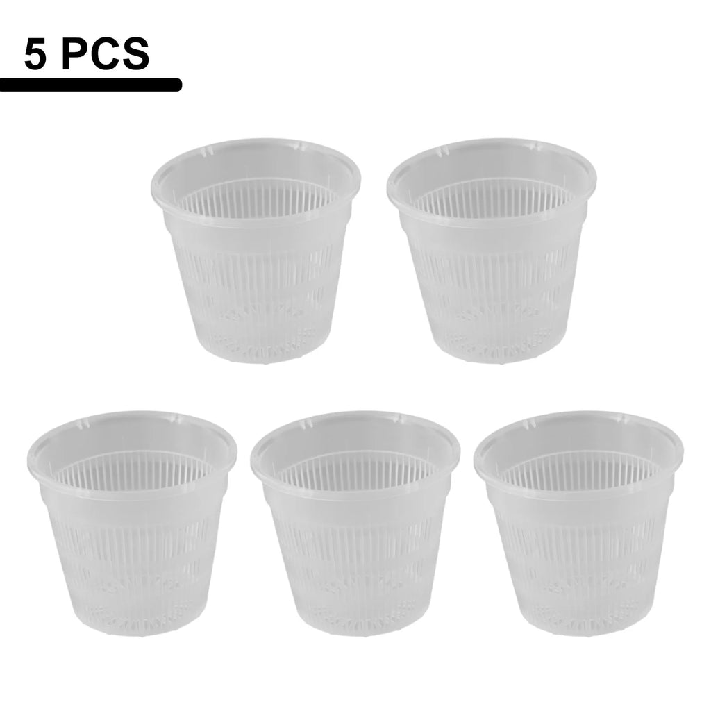 5pcs Clear Nursery Pots Garden Planting Pot Orchid Pot With Saucers Plastic Breathable Pot With Tray Repotting Pot With Holes