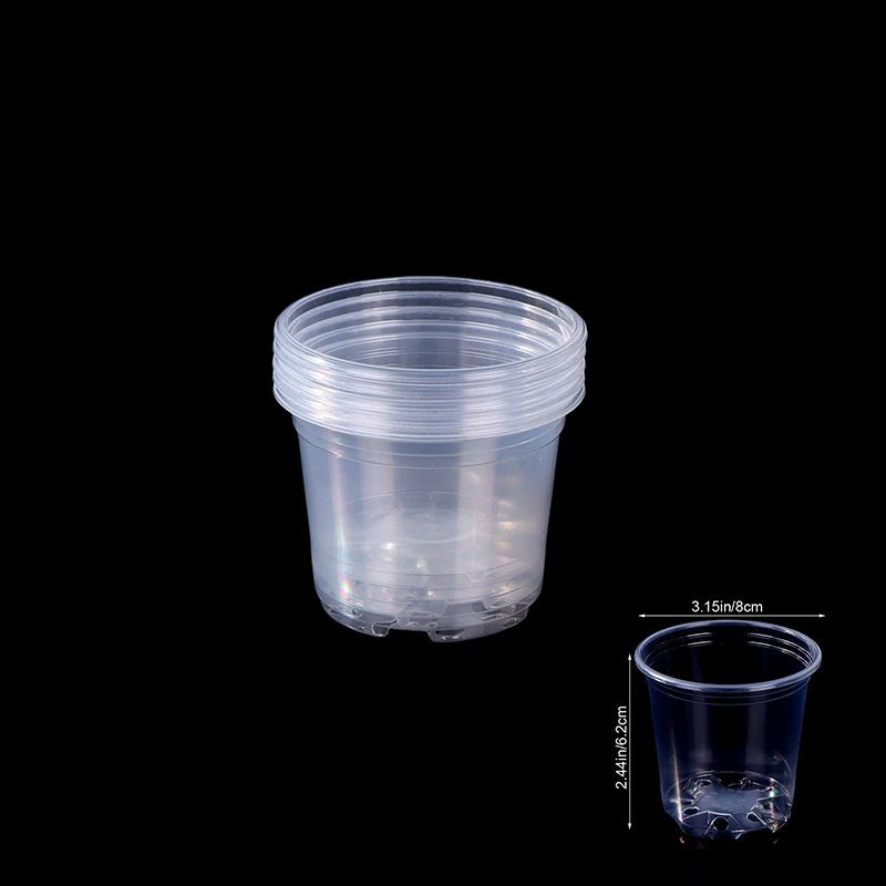 5 Pieces 6 Sizes 3/3.5/4/5/6/7 Inches Greenhouse Transparent Plastic Flowerpot Drainage Hole Pot Breathable Nursery Flower Pot