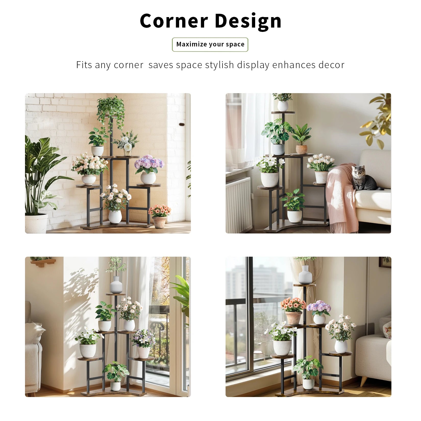 5 Tiered Corner Tall Plant Stand Shelf Floor Display Rack for Living Room Balcony