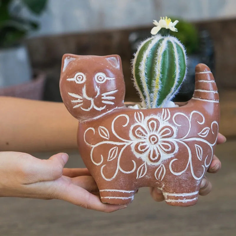 Cartoon Cat Flowerpot Cement Concrete Kitten Statue Shaped Succulent Flower Pot Courtyard Decoration for Crafts Home Decorations