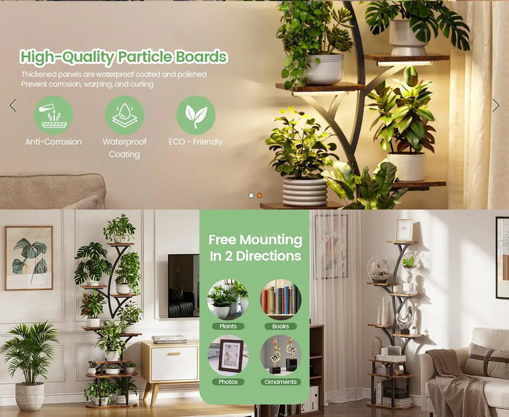 Plant Stand Indoor with Grow Lights, 8 Tiered 62" Tall Metal Plant Shelf Display Rack with 3-Head Grow Light Strips for Indoor