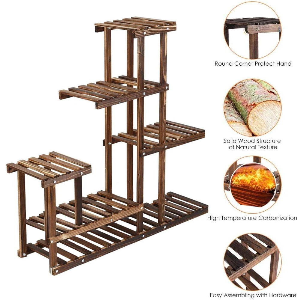 【Lifeideas】Rustic Large Multi-Tiered Wooden Plant Stand
