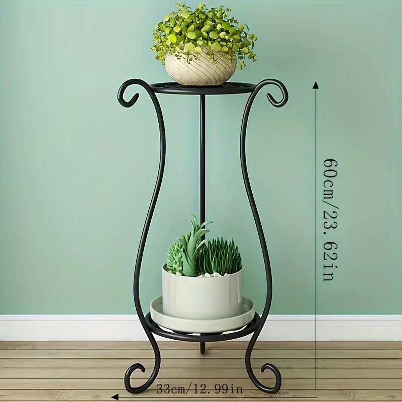 1 Pack, Elegant Double-Layered Metal Flower Rack Stand - Multi-Layer Floor Standing Plant Display with Modern European Style for