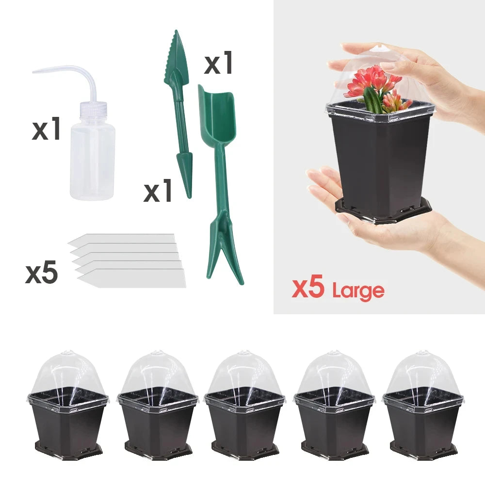 Sturdy Black Planter Pots with Tray Transparent Humidity Dome Cover Garden Greenhouse Seed Starter Germination Kit Flower Plante