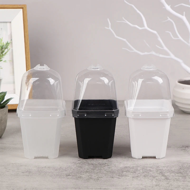 5Pcs Square Small Flower Pot Nursery Pot With Humidity Dome Transparent Gardening Pot Square Flower Starting Pots