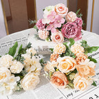 7 Heads Artificial Flowers Silk Peony Rose Hydrangea Bouquet Home Decorations Party Wedding Bride Fake Plants