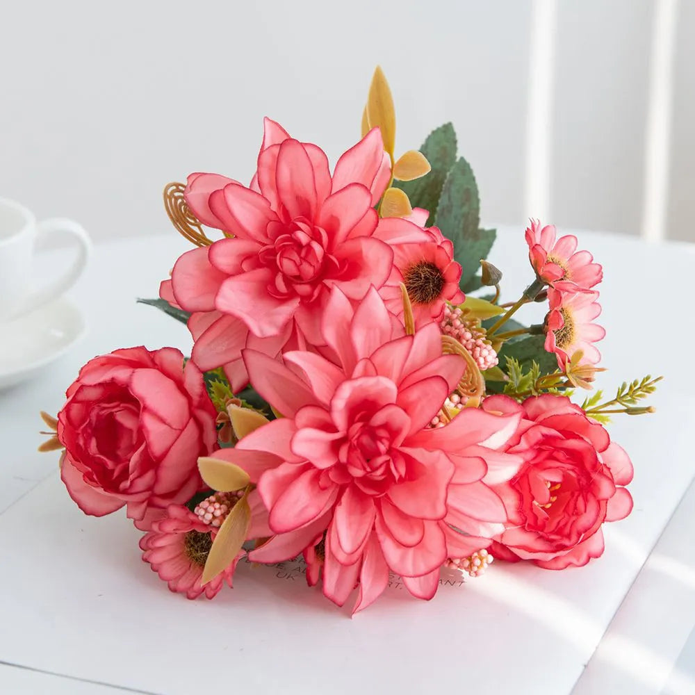 Artificial Flower Silk Hot sale Dahlia Rose daisy for Festival garden arch Wedding Bridal Bouquet Party Decoration Diy gift gard