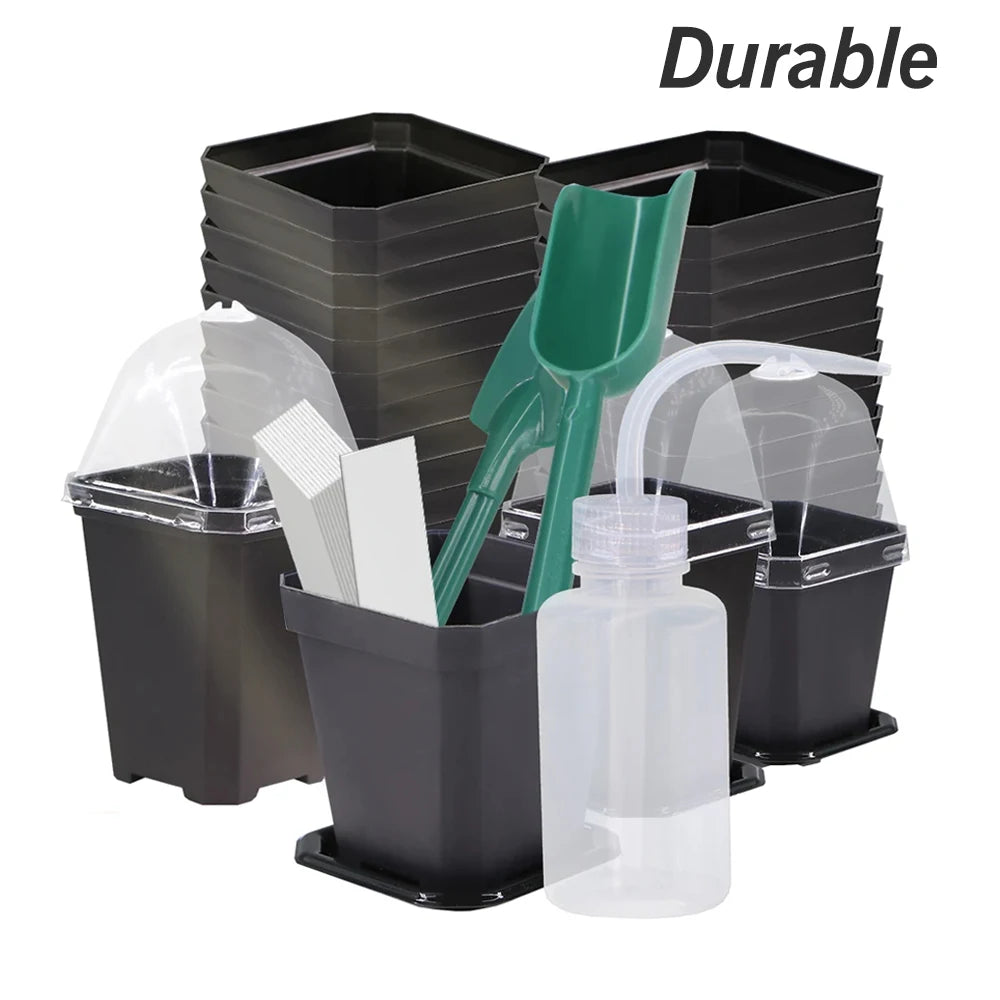 Sturdy Black Planter Pots with Tray Transparent Humidity Dome Cover Garden Greenhouse Seed Starter Germination Kit Flower Plante