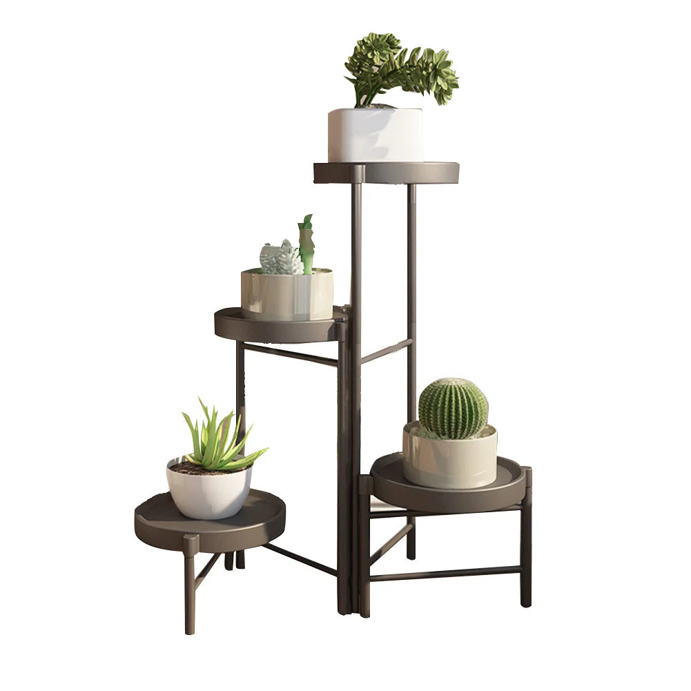 Metal Potted Plant Stand Foldable Multi-Tier Flower Shelf With Detachable Trays Display Rack For Corner Porch Garden Balcony