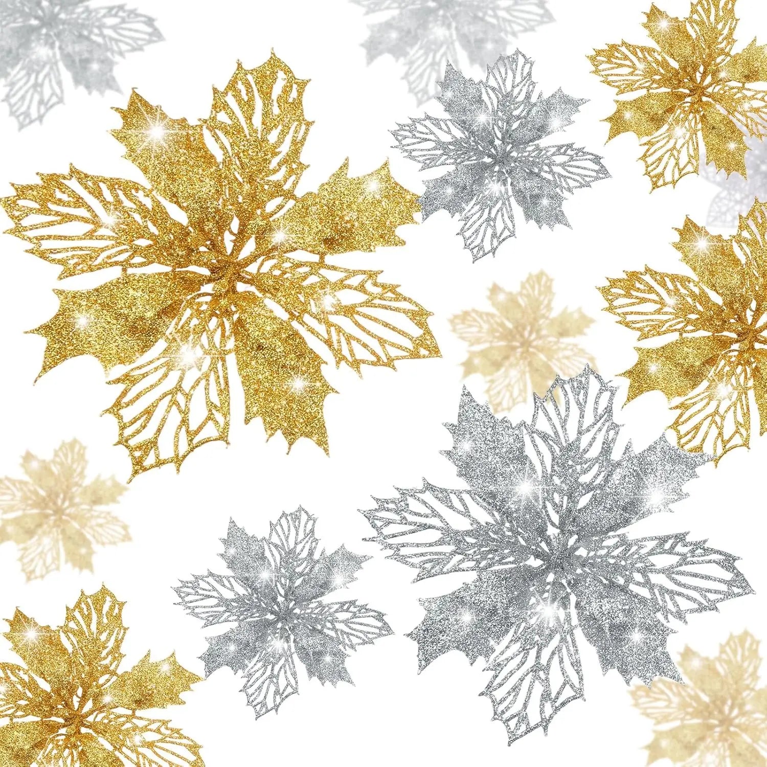 5/10Pcs 11cm Christmas Decoration Glitter Artifical Flowers Xmas Tree Wreath  Ornaments for Home New Year 2026 Decor Accessories