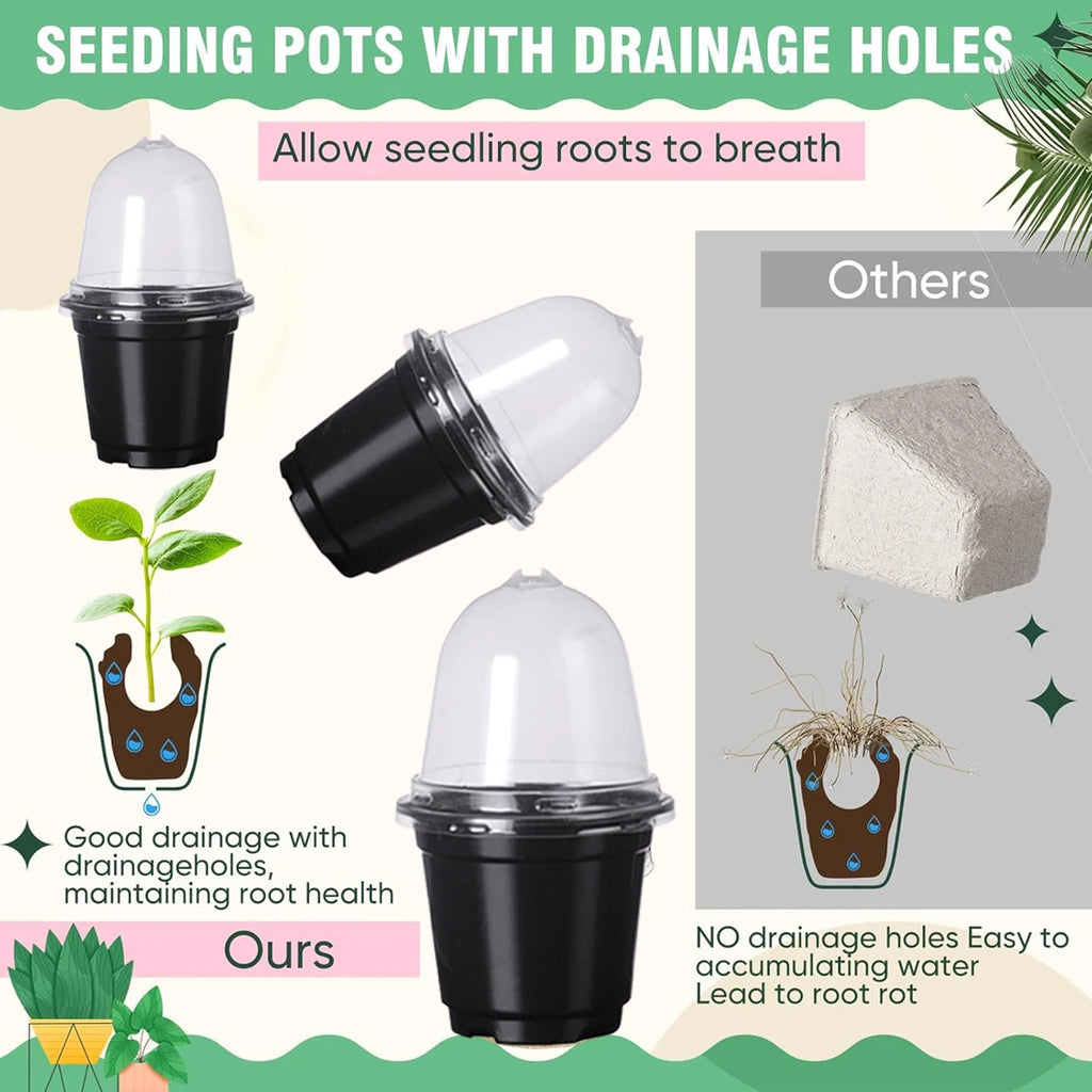 Plant Nursery Pots Humidity Dome Transparent Plastic Pot Planting Containers Cups Planter Small Seed Starting Trays Seedling
