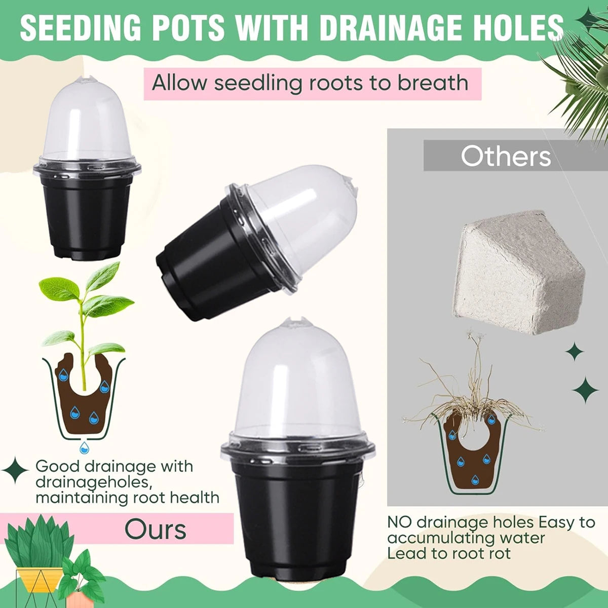 Plant Nursery Pots Humidity Dome Transparent Plastic Pot Planting Containers Cups Planter Small Seed Starting Trays Seedling