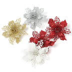 5/10Pcs 11cm Christmas Decoration Glitter Artifical Flowers Xmas Tree Wreath  Ornaments for Home New Year 2026 Decor Accessories