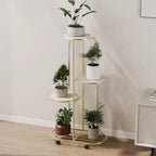 4/5 Tier Plant Shelf Metal Plant Holder Flower Pot Stand Display Storage Rack with Wheels for Garden Corner Balcony