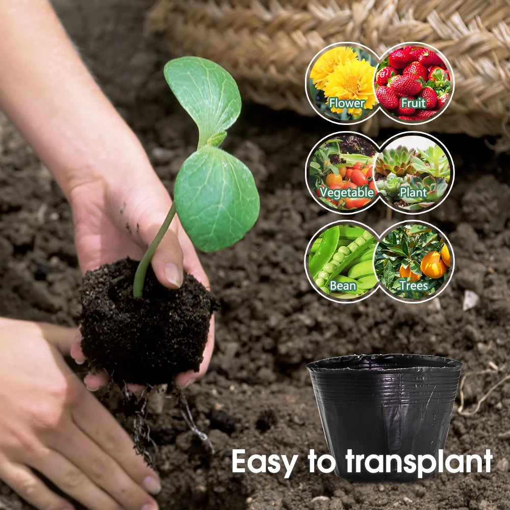 Black Plastic Seedling Pots Flower Plant Grow Container for Agriculture Vegetable Garden Nursery Transplant Growth Nutrition Bag