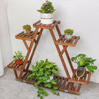 Carbonized Triangle 6 Tiered Corner Wood Plant Stand Flower Pot Display Shelf Rack Indoor Outdoor