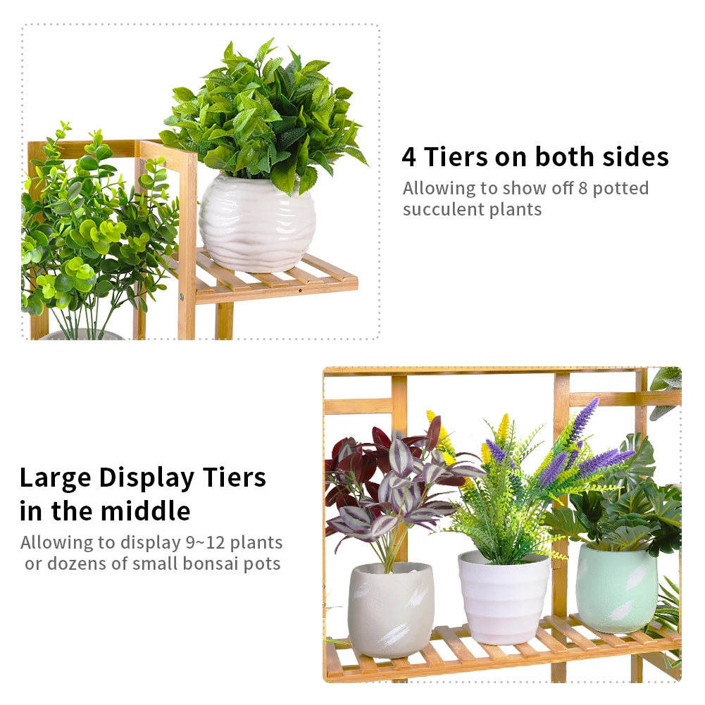 9 Tier Bamboo 17 Potted Plant Stand Rack Multiple Flowerpot Holder Shelf Indoor Outdoor Planter Display Shelving Unit for Patio