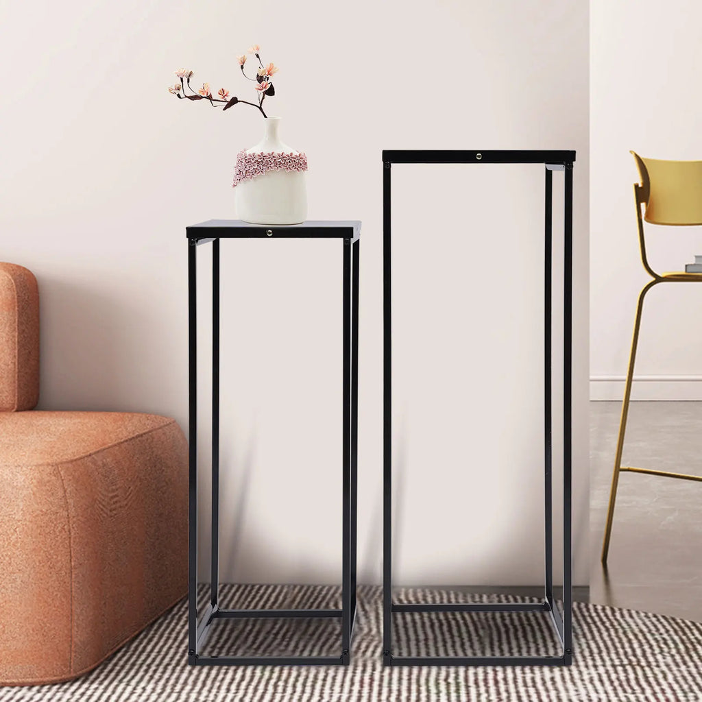 2PCS Black Plant Stand Metal Square Flower Holder Durable Rack Patio Garden For Living Room Decor