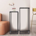2PCS Black Plant Stand Metal Square Flower Holder Durable Rack Patio Garden For Living Room Decor