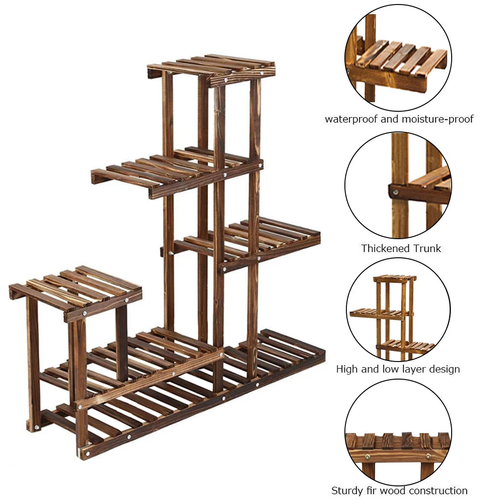 【Lifeideas】Rustic Large Multi-Tiered Wooden Plant Stand