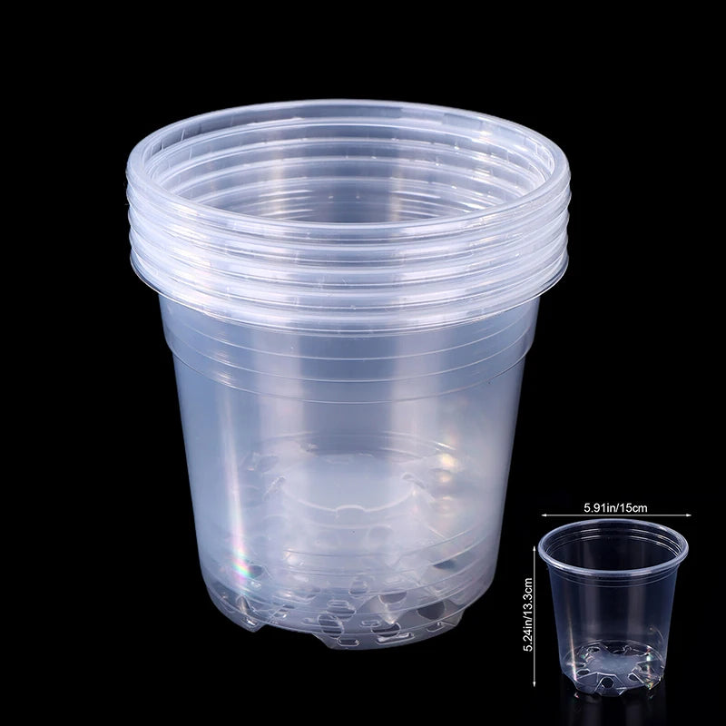 5 Pieces 6 Sizes 3/3.5/4/5/6/7 Inches Greenhouse Transparent Plastic Flowerpot Drainage Hole Pot Breathable Nursery Flower Pot