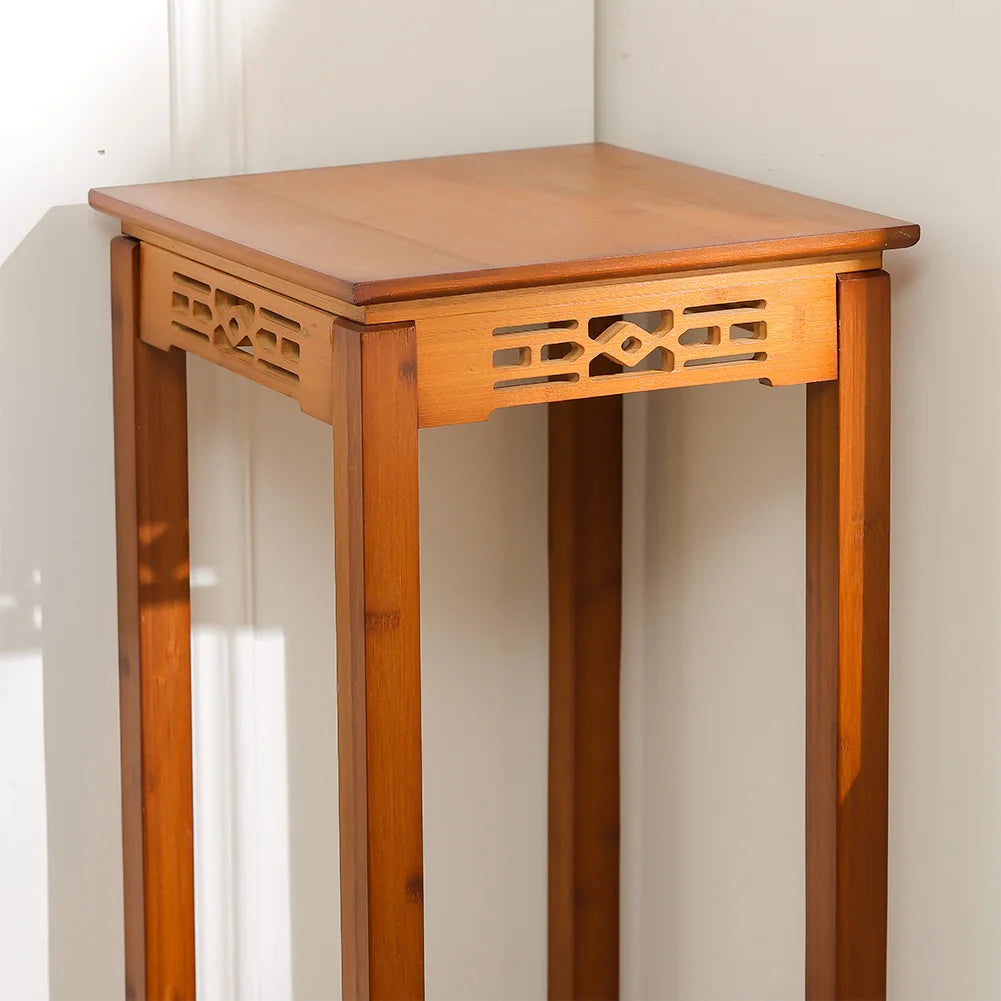 【Breeins】2-Tier Bamboo Plant Stand Classic Chinese Style Flower Stand Home Office Decoration Freestanding