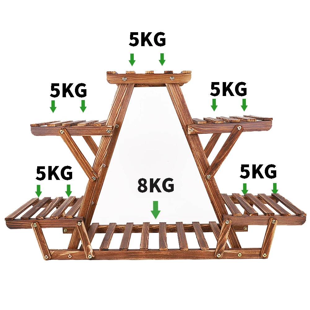 Carbonized Triangle 6 Tiered Corner Wood Plant Stand Flower Pot Display Shelf Rack Indoor Outdoor