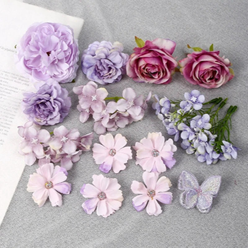 Purple Artificial Flowers Silk Fake Flowers for Home Decor Garden Wedding Decoration Bride Craft Gifts Wreath Bouquet Accessory