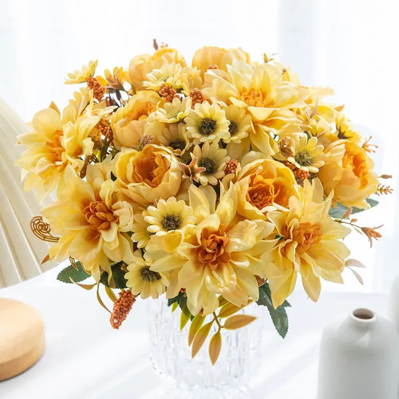 Artificial Flower Silk Hot sale Dahlia Rose daisy for Festival garden arch Wedding Bridal Bouquet Party Decoration Diy gift gard