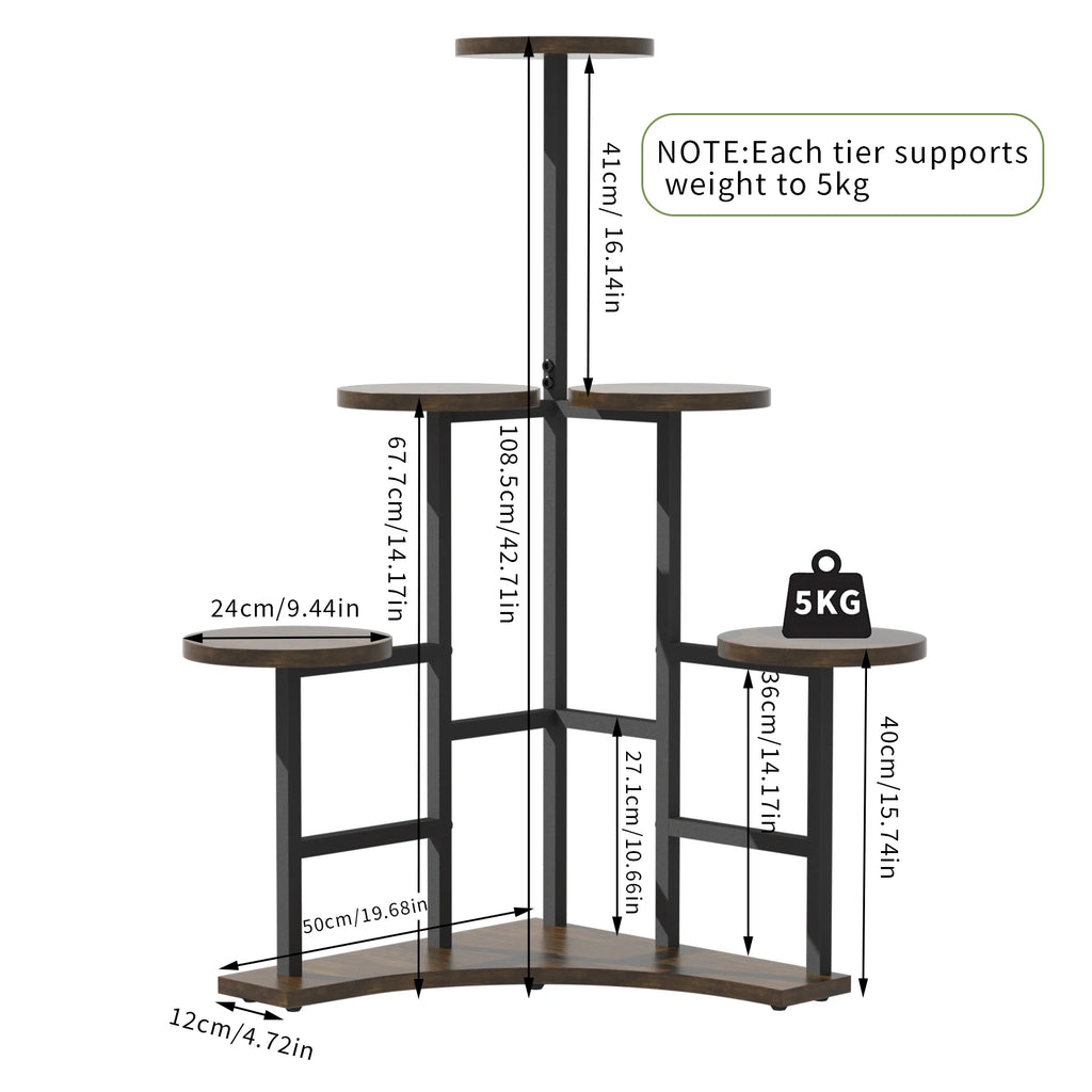 5 Tiered Corner Tall Plant Stand Shelf Floor Display Rack for Living Room Balcony