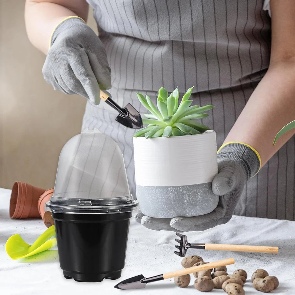 Plant Nursery Pots Humidity Dome Transparent Plastic Pot Planting Containers Cups Planter Small Seed Starting Trays Seedling