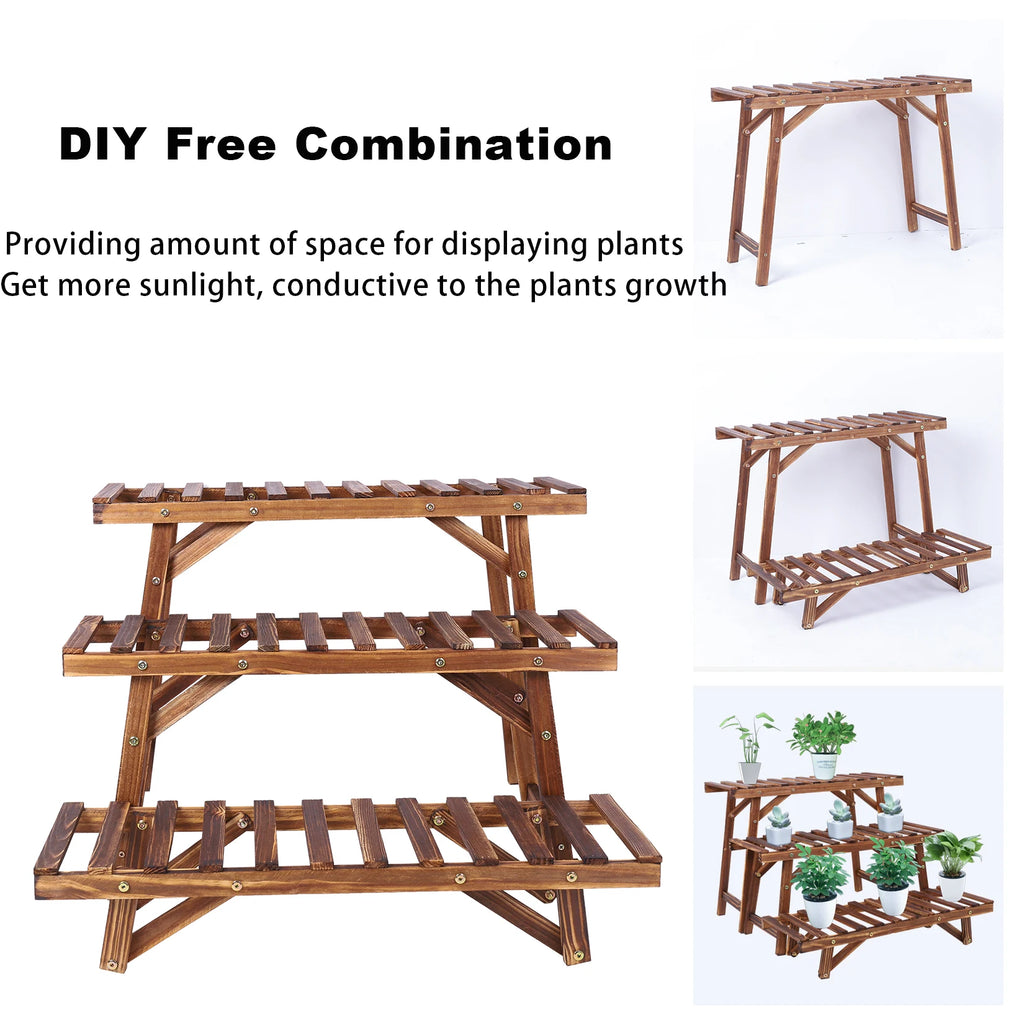 Set of 3 Wood Plant Stand,Rectangular Ladder Flower Pots Outdoor Indoor Plant Display Rack Storage for Home Garden Patio Balcony