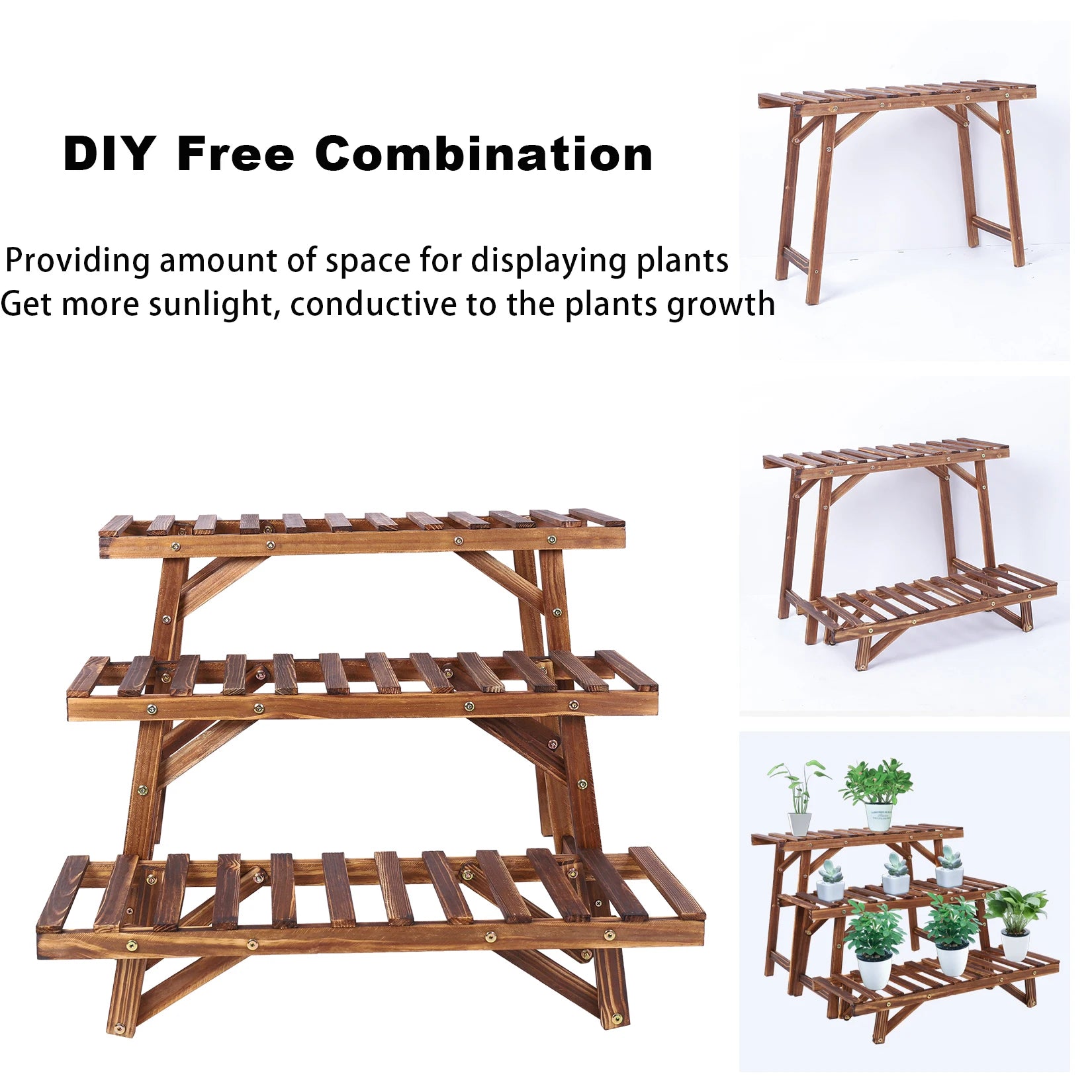 Set of 3 Wood Plant Stand,Rectangular Ladder Flower Pots Outdoor Indoor Plant Display Rack Storage for Home Garden Patio Balcony