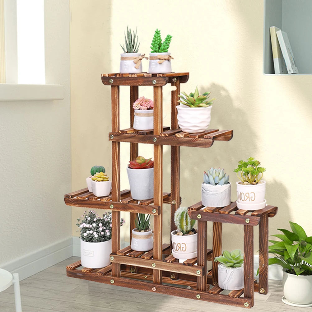 Multi Tier Solid Pine Wood Plant Stand Holder Indoor Outdoor Flower Pot Succulent Rack Display Storage Shelf