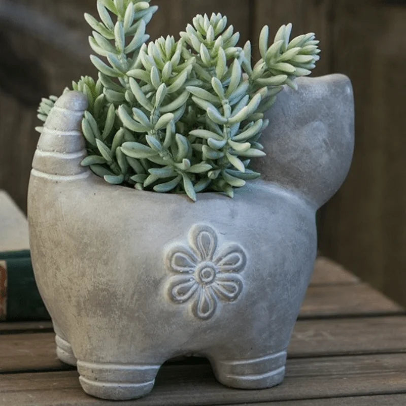 Cartoon Cat Flowerpot Cement Concrete Kitten Statue Shaped Succulent Flower Pot Courtyard Decoration for Crafts Home Decorations