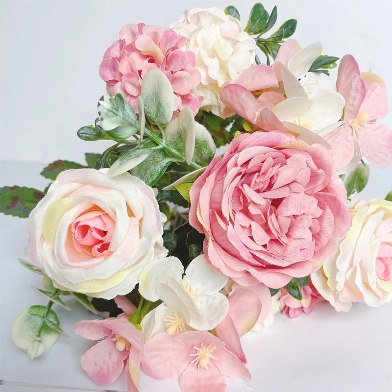 7 Heads Artificial Flowers Silk Peony Rose Hydrangea Bouquet Home Decorations Party Wedding Bride Fake Plants