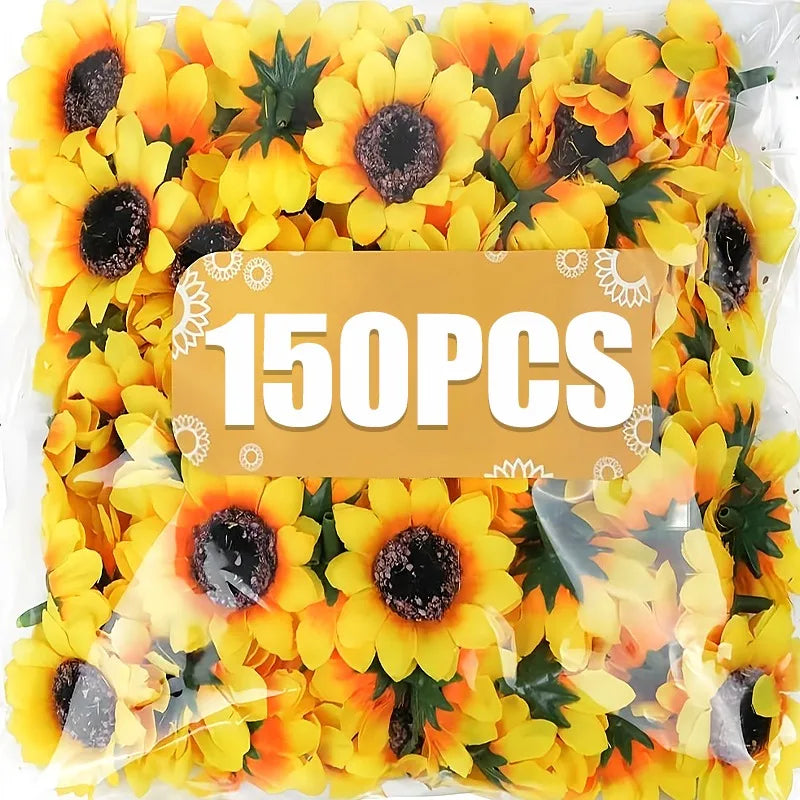 30-150Pcs Yellow Artificial Flower Heads Craft Floral Embellishments Wreaths Wedding Artificial Sunflower Flowers Decoration