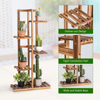 GOFLAME Wood 5 Tier 6 Pots Plant Stand, Indoor/Outdoor Flower Pot Holder, Free-standing Display Shelf with Anti-tipping Device