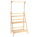 【Breeins】3 Tier Ladder Foldable Plant Stand with Hanging Bar, Wood For Home Office Outdoor Indoor Decoration Plants Organizer