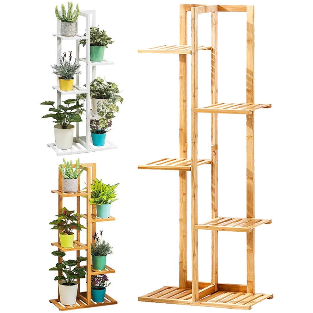 Wooden multi-layer flower pot rack, potted plant display rack, multi-functional storage rack