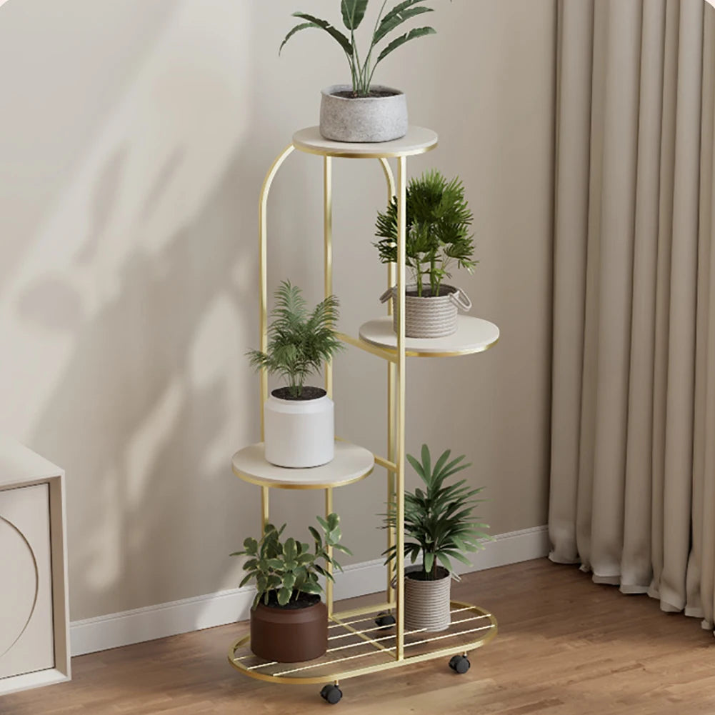 4/5 Tier Plant Shelf Metal Plant Holder Flower Pot Stand Display Storage Rack with Wheels for Garden Corner Balcony