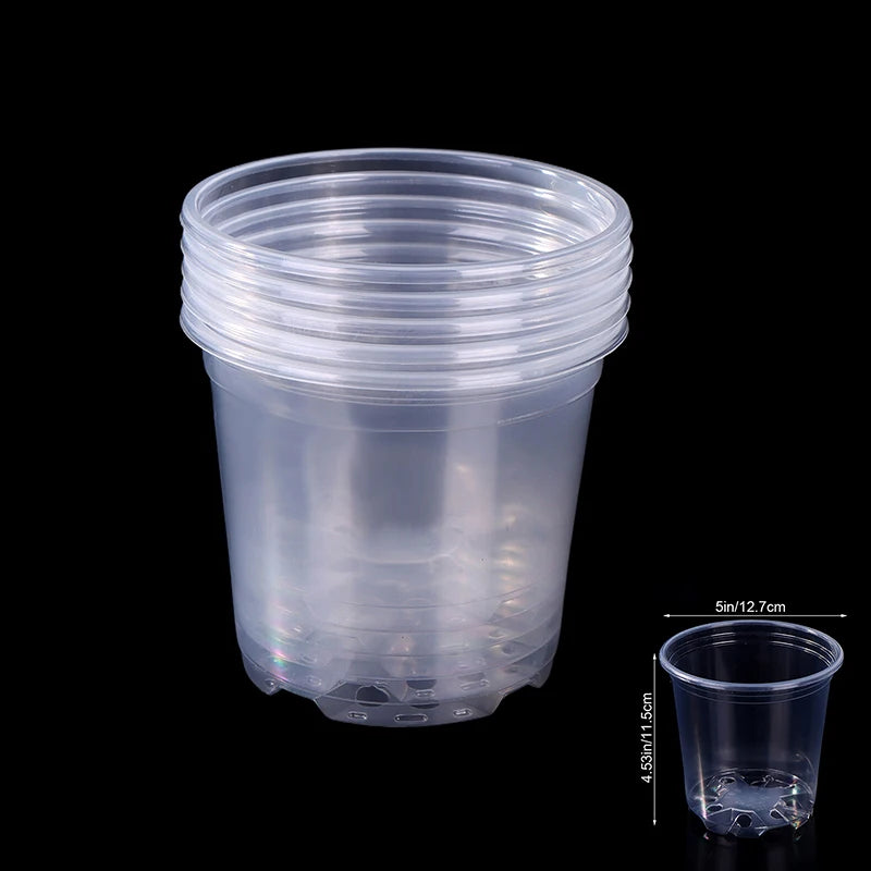 5 Pieces 6 Sizes 3/3.5/4/5/6/7 Inches Greenhouse Transparent Plastic Flowerpot Drainage Hole Pot Breathable Nursery Flower Pot