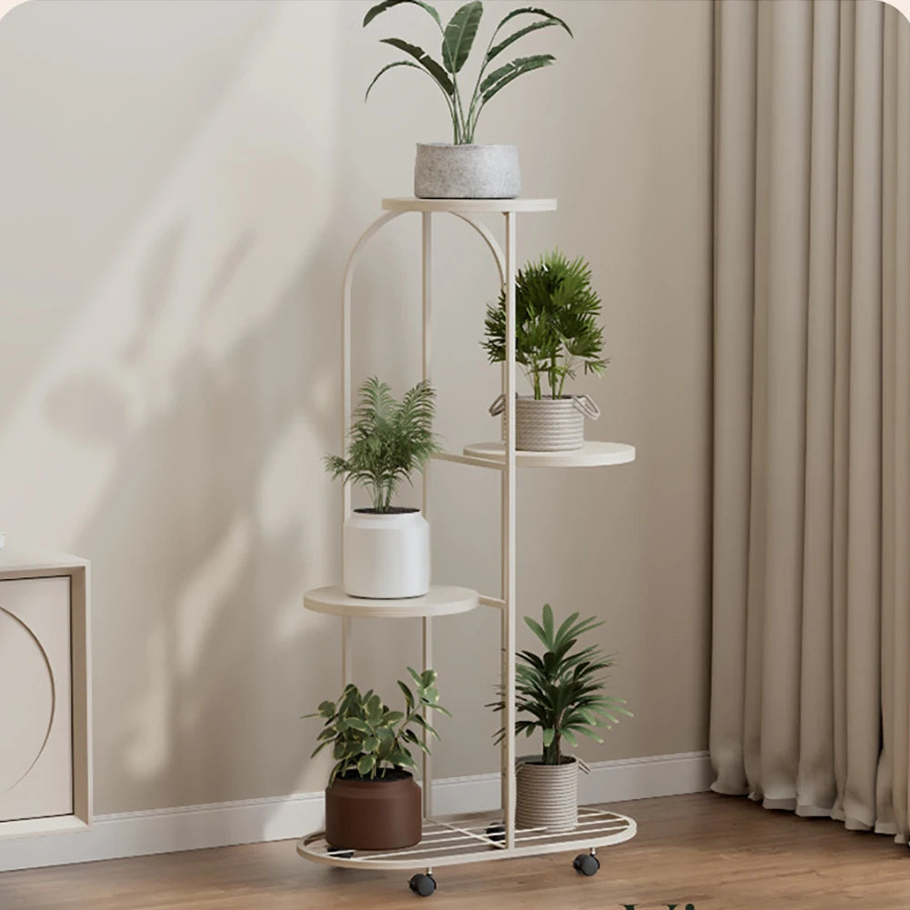 4/5 Tier Plant Shelf Metal Plant Holder Flower Pot Stand Display Storage Rack with Wheels for Garden Corner Balcony