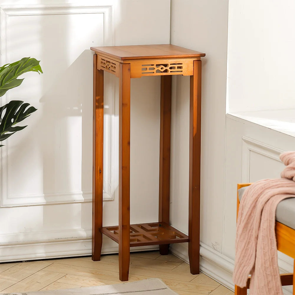 【Breeins】2-Tier Bamboo Plant Stand Classic Chinese Style Flower Stand Home Office Decoration Freestanding