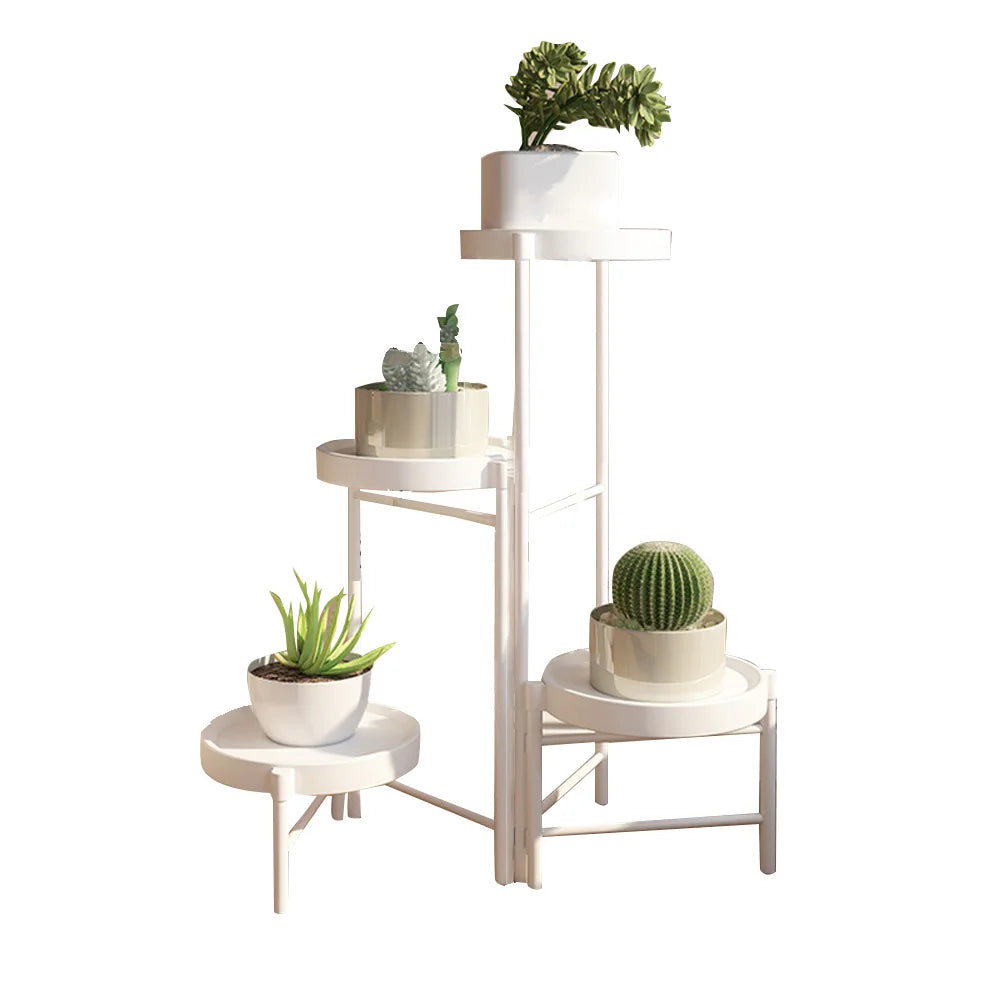 Metal Potted Plant Stand Foldable Multi-Tier Flower Shelf With Detachable Trays Display Rack For Corner Porch Garden Balcony